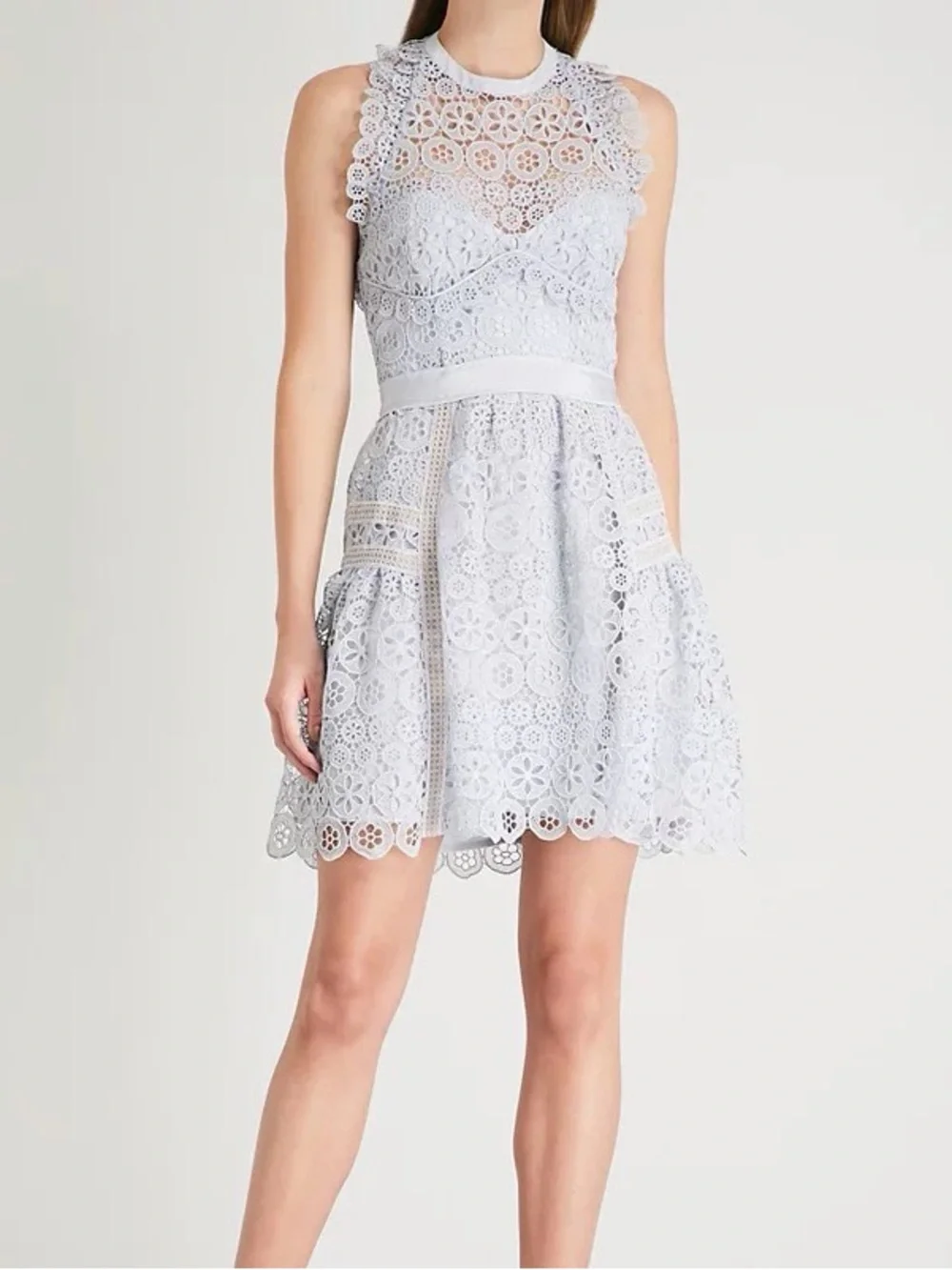 NWT STEAL SELF-PORTRAIT BLUE LACE HALTERNECK MINI DRESS Size 0 - Picture 6 of 8